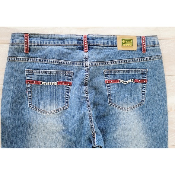 Gazoz Jeans‎ 16 Cropped Embellished Rhinestone Detail Blue Denim Size 16 - Picture 6 of 8
